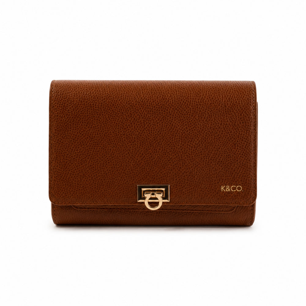 K&Co. Genuine Leather Clasp Wallet Clutch - TAN